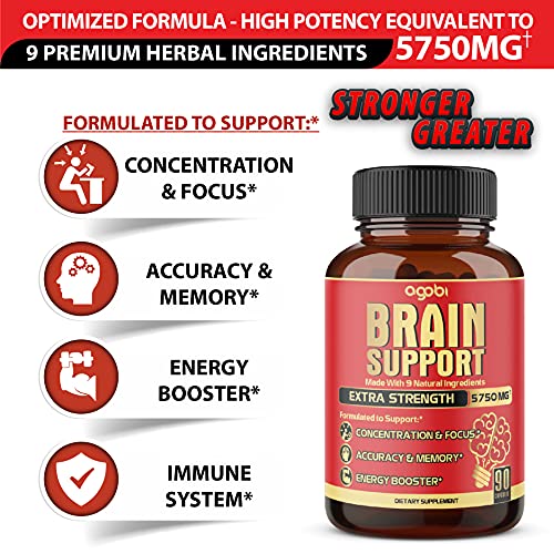 9In1 Brain Support Supplement, Equivalent To 5750Mg Of 9 Herbs - Concentrated Ashwagandha Root, Gotu Kola Powder, Bacopa Monnieri Powder And More - 90 Capsules - 3-Month Supply #TOP2