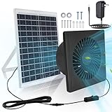 Solar Exhaust Fan for Shed, 25W Solar Panel 8'' Greenhouse Fan Solar Powered, 2600 RPM Powerful Chicken Coop Solar Fan with an AC to DC Power Adapter Gray