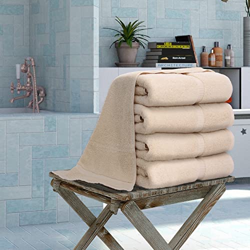 Image of Luxury Hotel & Spa Towel Turkish Cotton Bath Towels - Beige - Dobby Border - Set of 4