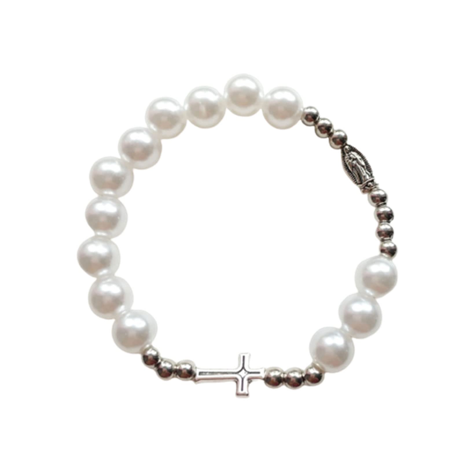Gmbylby Men's H Vintage Rosary Stretc Beaded Baptism Rosaries Bangle Prayer Bracelets For Wo Jewelry Rosary