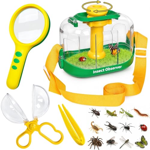 Bug Catcher Kit for Kids, Insect Observation Box Outdoor Explorer Toys, 360° Rotating Viewer with Magnifying Glass & Tweezers, STEM Nature Adventure Gift for Toddlers Boys Girls Age 3-6 - image 1