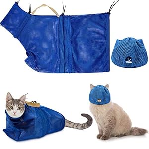 Weewooday 2 Stücke Katze Pflege Waschen Mesh Tashce Katze Maulkorb Atmungsaktiver Mesh Maulkorb Verstellbare Kätzchen Kratzfeste Katzen Rückhaltetasche Feste Tasche Katzen Badtasche (Blau)