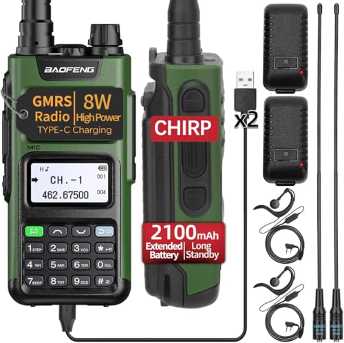 BAOFENG GM-15 Pro GMRS Radio 8W NOAA Weather Receiver Radio,GMRS Repeater Capable,Rechargeable Long Range Two Way Radio with Extended Battery USB-C Charger,2Pack