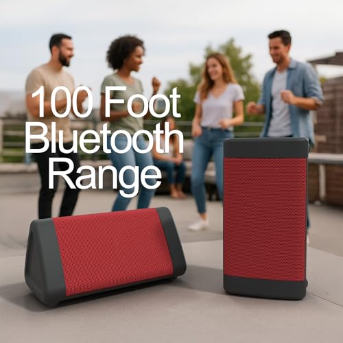 Image of OontZ Angle 3 (4th Gen) - Portable Bluetooth Speaker, 12W Stereo Sound, 24 Hour Playtime, Rich Bass, 100 Foot Wireless Range, Waterproof, Home, Outdoor, Travel, Great Gift (Red)