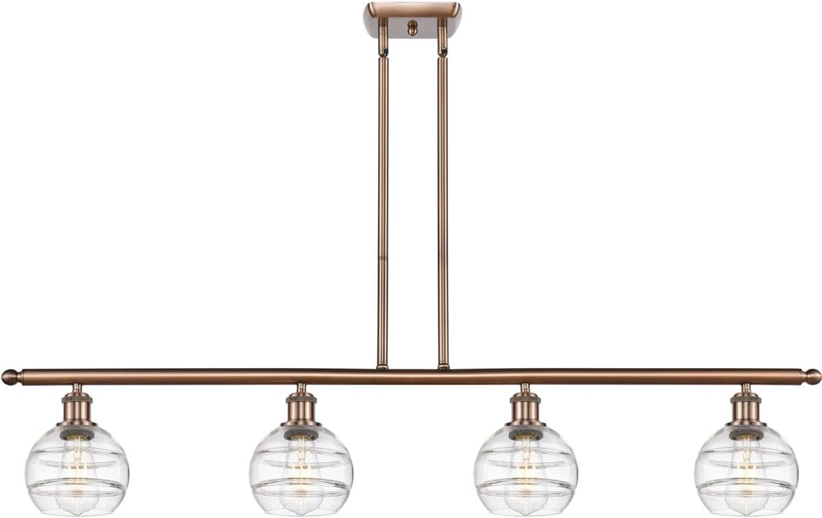 Innovations Lighting Rochester - 4 Light Stem Hung Island in Industrial Style-8.38 Inches Tall and 48 Inches Wide-Antique Copper Finish-Clear