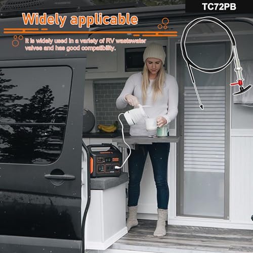 Image of TC72PB 72 Inch Valve Cable, Fit for Valterra Bladex Cable Actuated RV Waste Replacement, Stainless Steel with Folding Handle for Camper Marine Black Gray Water Tank Bulkhead Mount