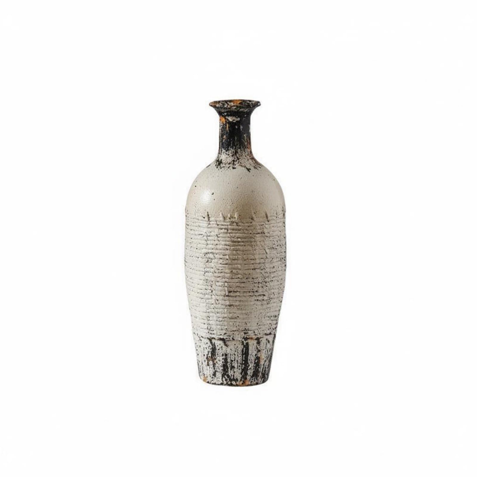 Jarrón Decorativo de Cerámica Jarrón Florero Macetero con Acabado Envejecido y Pátina Vintage en Óxido de Magnesio Apto para Secos y Arreglos, A3355