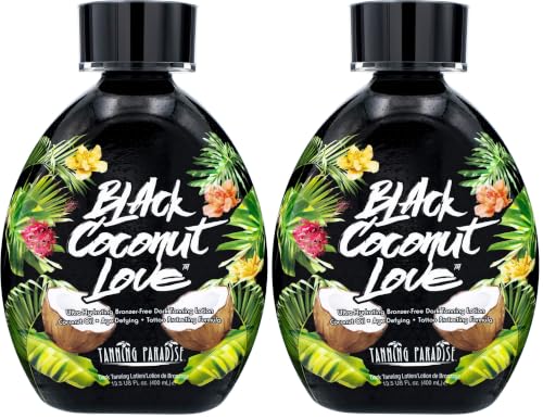 Image of Tanning Paradise Black Coconut Love Tanning Lotion | Coconut Oil | Age-Defying | Tattoo Protecting Formula | Ultra Hydrating Dark Tanning Lotion, 13.5oz (Pack of 2)
