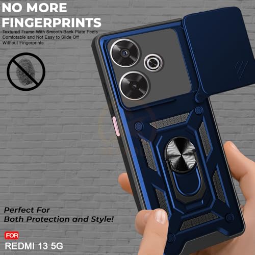 Image of Armor Bumper Back Cover Case for Redmi 13 5G / Poco M6 Plus 5G Rotating Camera Cover, Ring Holder & Kickstand | Heavy Duty & 360 Degree Protection Back Cover (Blue)