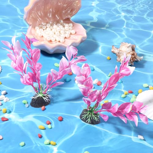 Image of 2 Pcs 4 Inch Small Aquarium Plants for Betta Fish Tank, Fish Tank Decorations Aquatic Water Grass Plastic Artificial Plant Reptiles Plants