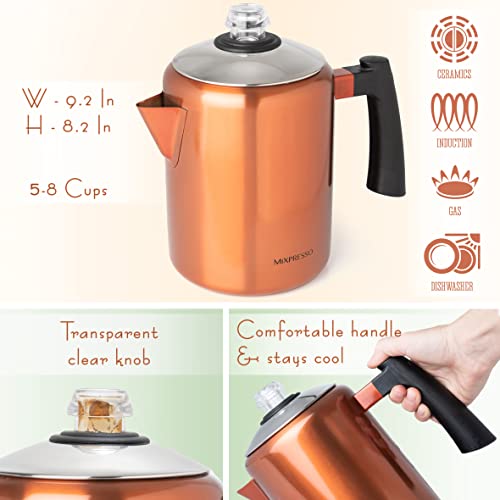 Mixpresso Stainless Steel Stovetop Coffee Percolator, Percolator Coffee Pot, Excellent For Camping Coffee Pot, 5-8 Cup (Copper) #TOP1