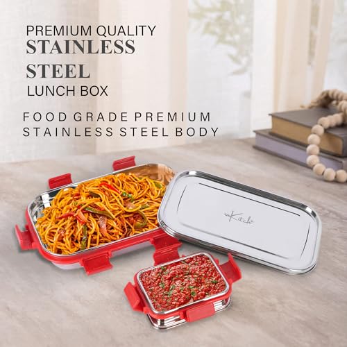 Image of Leak-Proof Lunch Box for Kids | Air Tight Tiffin Box | Stainless Steel Tiffin Box for Kids, Adults, Office, School, and Picnic /Food Grade /Easy to Carry (750ml 1pc + 120ml 1 Pc)
