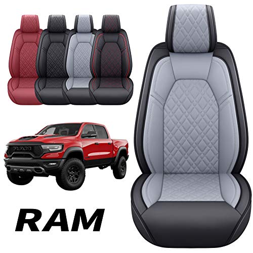 Image of Aierxuan Front Car Seat Covers for Dodge Ram Waterproof Leather(Black-Gray)