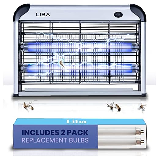 LiBa Electric Bug Zapper, Indoor Insect Killer - (2) Extra Replacement Bulbs - Fly, Mosquito Killer and Repellent - Lightweight, Powerful 2800V Grid, Easy-to-Clean, with a Removable Washable Tray.