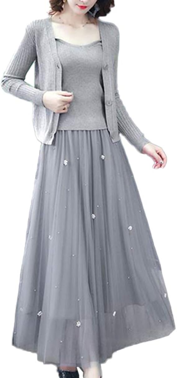 Amazon Yuanyuan ツーピーススーツ 小さなスリング カーディガン 新しい春と秋の 編み物 セーター ウエスタンスタイル ヤーンスカート スリーピーススーツ 女性 ワンピーススーツ 通販