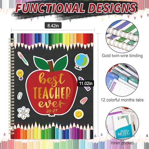 Teacher Planner 2026-2027 for Teacher School - Academic Year Weekly & Monthly Lesson Plan Book, Grade Tracker, Schedule, Spiral Bound, Colorful Tabs, Inner Pocket - Multicolor 8.5 x 11 inch - Image 6