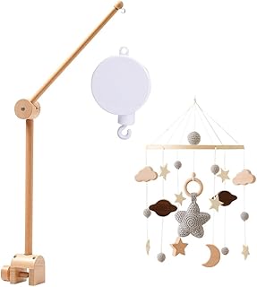 Crib Bell Music Box Clockwork Music Box Wood Arm Holder Baby Bed Bell Hanging Toy Baby Sleep Tool Winding Mechanism Baby Room Sleeping Helper White, Pattern 1