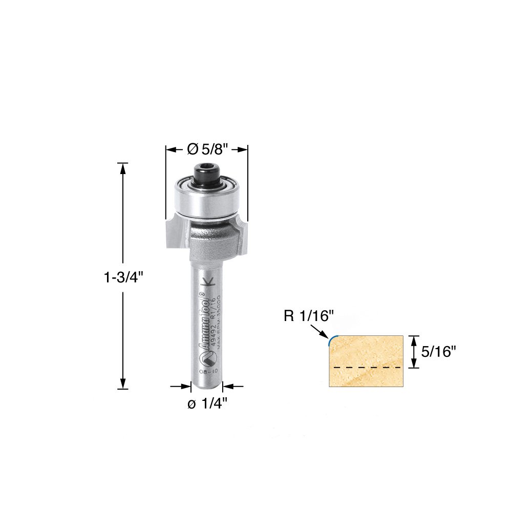 Amana Tool - 49493 - 49492 Carbide Tipped Corner Round 1/16