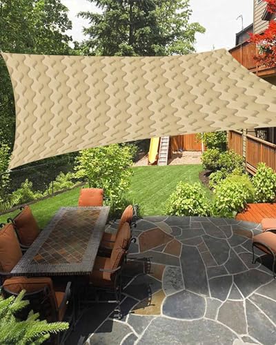 Boanket Sun Shade Sail 6.5' x 10', Beige Geometric UV Block Sun Sails Shades, Modern Moire Abstract Art Aesthetics Shade Cloth for Patio Deck Terrace Garden Lawns Beach Backyard