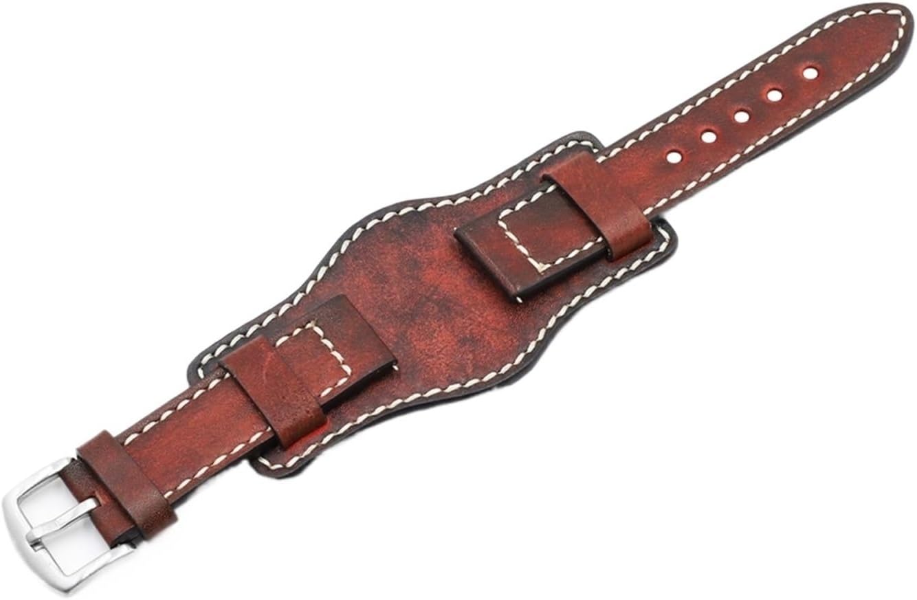 XILILHC Retro Handmade Watch Band 20mm 22mm 24mm Leather Cuff Bracelet Strap