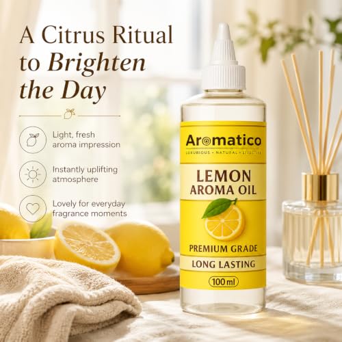 Image of AROMATICO Pure Lemon Aroma Diffuser Oil with Long-Lasting Fragrance for Homes, Offices & Showrooms. Ideal for Diffusers, Reed Diffusers, Air-Purifiers & Candles 100 ml