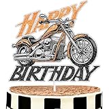 Retro Motorcycle Themed Happy Birthday Cake Topper for Kids – Motorcycle themed birthday party, baby shower party, motorcycle lover party decorations for boys and girls - SugarGera
