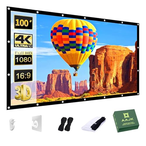 AAJK Projector Screen 100 inch, Washable Projector Screen 16:9 Foldable Anti-Crease Portable Projector Movies Screen for Home Theater Outdoor Indoor Support Double Sided Projection