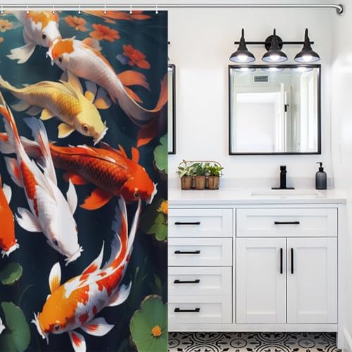 Rideau de douche poisson koï imperméable en tissu polyester 183x183cm