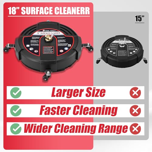 Image of Tool Daily 18 inch Surface Cleaner for Pressure Washer with 4 Wheels, 2 Extension Wands, Power Washer Surface Cleaner for Driveway, Sidewalk, Concrete, Patio Cleaning, 3600 PSI