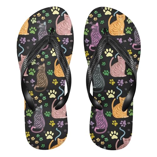 Burbuja Cats with Paw Prints Flip Flops for Women Men, Soft Thong Sandals Rubber Slippers for Pool Beach Essentials