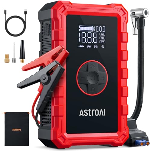 Image of AstroAI S8 Air Jump Starter with Air Compressor,3000A Peak Car Battery Jump Starter Portable (9.0 Gas /6.5L Diesel) with 150PSI Cordless Auto-Shutoff Tire Inflator, 12V Battery Charger Booster(Red)