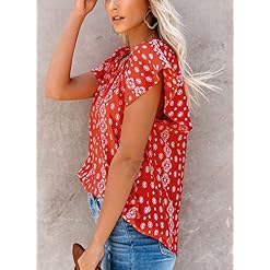 Dokotoo Women's Casual Boho Floral Printed V Neck Tops Drawstring Short Long Sleeve T Shirt Blouses - Image 3