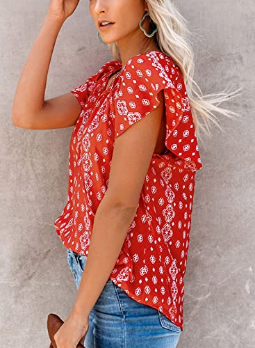 Dokotoo Women's Casual Boho Floral Printed V Neck Tops Drawstring Short Long Sleeve T Shirt Blouses - Image 4