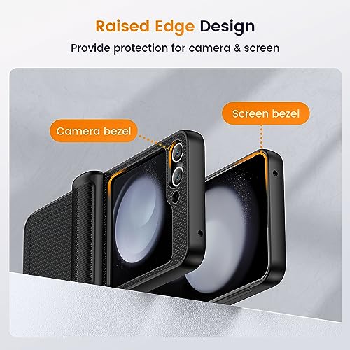 Nuleto For Galaxy Z Flip 5 Case With Hinge Protection And Built-In Screen Protector, Full Body Shockproof Protective Phone Case For Samsung Galaxy Z Flip 5, Carbon Fiber Black thumb #3