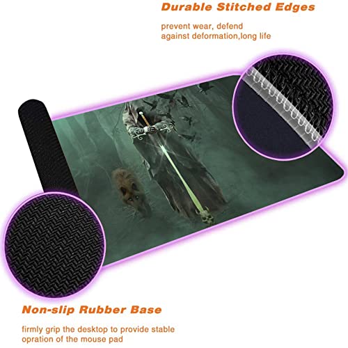 Mouse Pads Wolf Skull Warrior Rgb Mousepad Gaming Large Led Mouse Pad Anti-Slip Natural Rubber Keyboard Desk Mat For Gamer Laptop 39.3 X19.6 Inch #TOP5