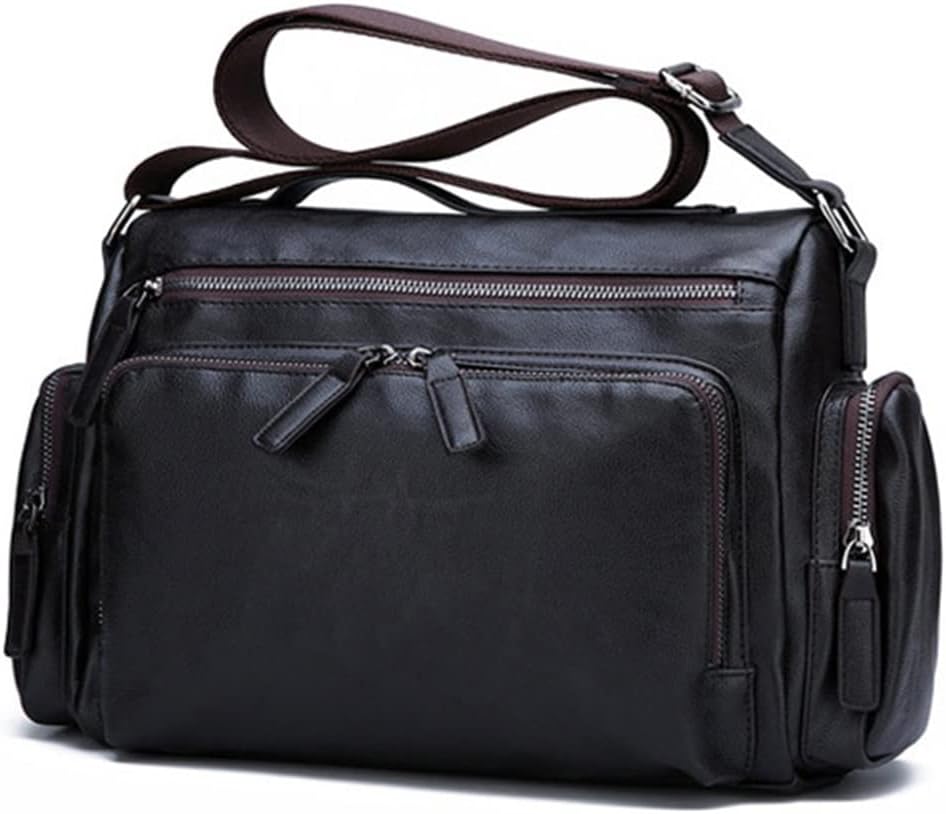 Briefcase Business Men Shoulder Bag Leisure Men's Retro Leather Crossbody Bags Black