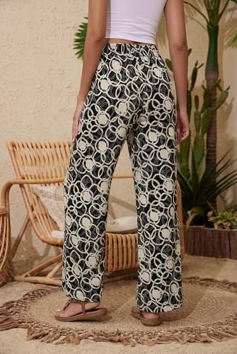 Image of KICZOY Women Flowy Pants Drawstring Waist Wide Leg Palazzo Beach Pants Loose Fit with Pockets