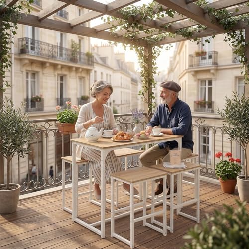 Table Bar 100x50 avec 4 Tabourets Gain de Place ZECIIYE