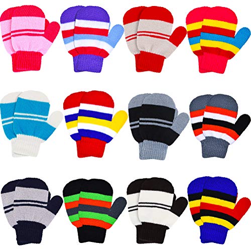 SATINIOR 12 Pairs Toddler Baby Stretch Magic Full Finger Mittens Winter Knitted Gloves, Multicoloured, Large