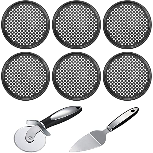 6 Pack 12 Inch Pizza Pans With Holes And Pizza Cutter Wheel Pizza Server, Nonstick Carbon Steel Pizza Tray For Oven Bakeware Pizza Pan For Oven Large Round Pizza Pans For Home Restaurant Kitchen #TOP10