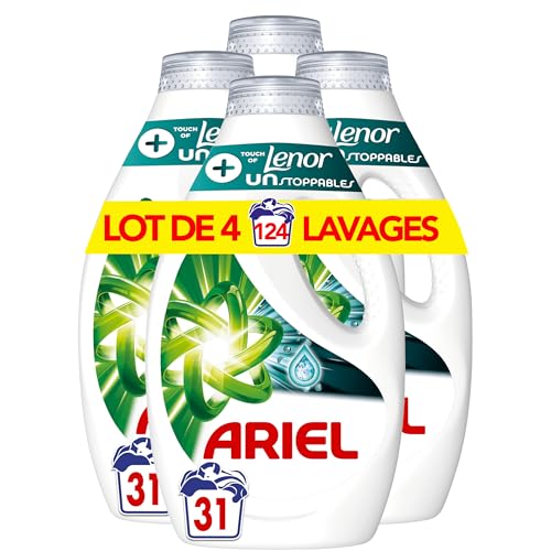 Ariel Detergente líquido, 124 lavados (4 x 31), sin stoppables Touch de lenor, limpieza intensa y más frescura, ofrece una sensación de frescura que dura hasta 1 semana, fabricada en Francia