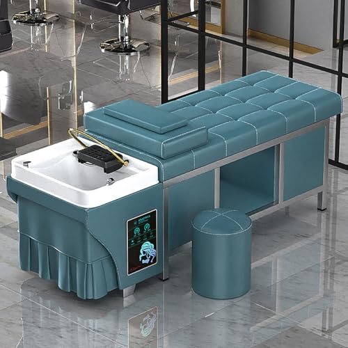 Image of Salon Shampoo Bowl,Multi-Functional Shampoo Bed,Water Cycle Head Treatment Bed for Beauty Salo,Blue