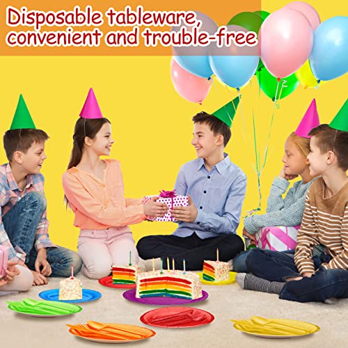 Karenhi 120 Pcs 9" And 7" Disposable Paper Plates 6 Color Rainbow Kids Colorful Plastic Cutlery Set Disposable Dinnerware Set Dessert Plates Party Supplies For Birthday Baptism Baby Shower Gifts #TOP5