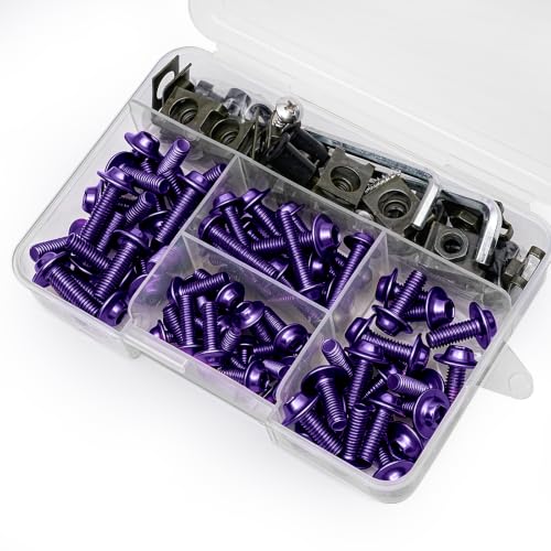 Image of 177Pcs Motorcycle Fairing Bolt Kit Purple, M5 M6 Stainless Steel 304 | Windscreen Screws Fastener Clips Universal Fit for Suzuki Kawasaki Honda Yamaha BMW Ducati GSXR