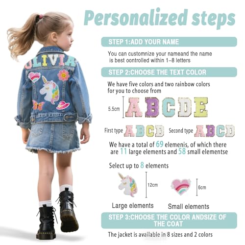 Personalized Denim Jacket for Boys and Girls with Names, Easter Basket Stuffers, 1-14 Year Old Birthday Gifts3