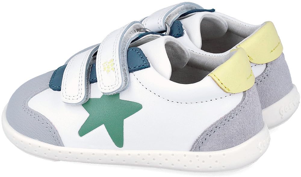 GARVALÍN 262320-C863 - Scarpe ecologiche Barefoot per bambini con doppio nastro adesivo in tessuto, punta larga e suola flessibile bianca blu grigio bambino