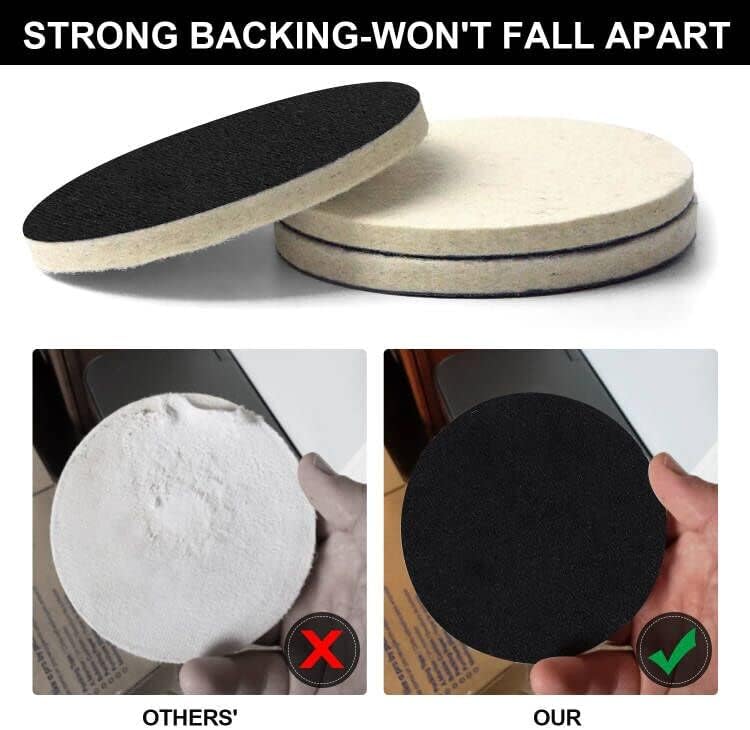 5 Inch (125mm) Wool Felt Polishing Pad Hook and Loop Compressed Woolen Wheel Buffing Pads for Car & Boat Polishing, Waxing, Sealing, Pack of 3