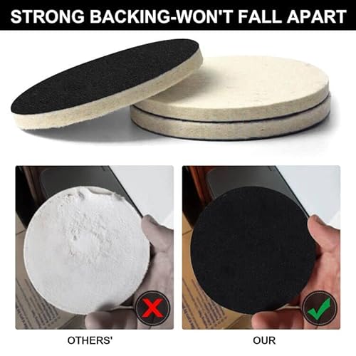 Poliwell 5 Inch (125Mm) Wool Felt Polishing Pad Hook And Loop Compressed Woolen Wheel Buffing Pads For Car & Boat Polishing thumb #3