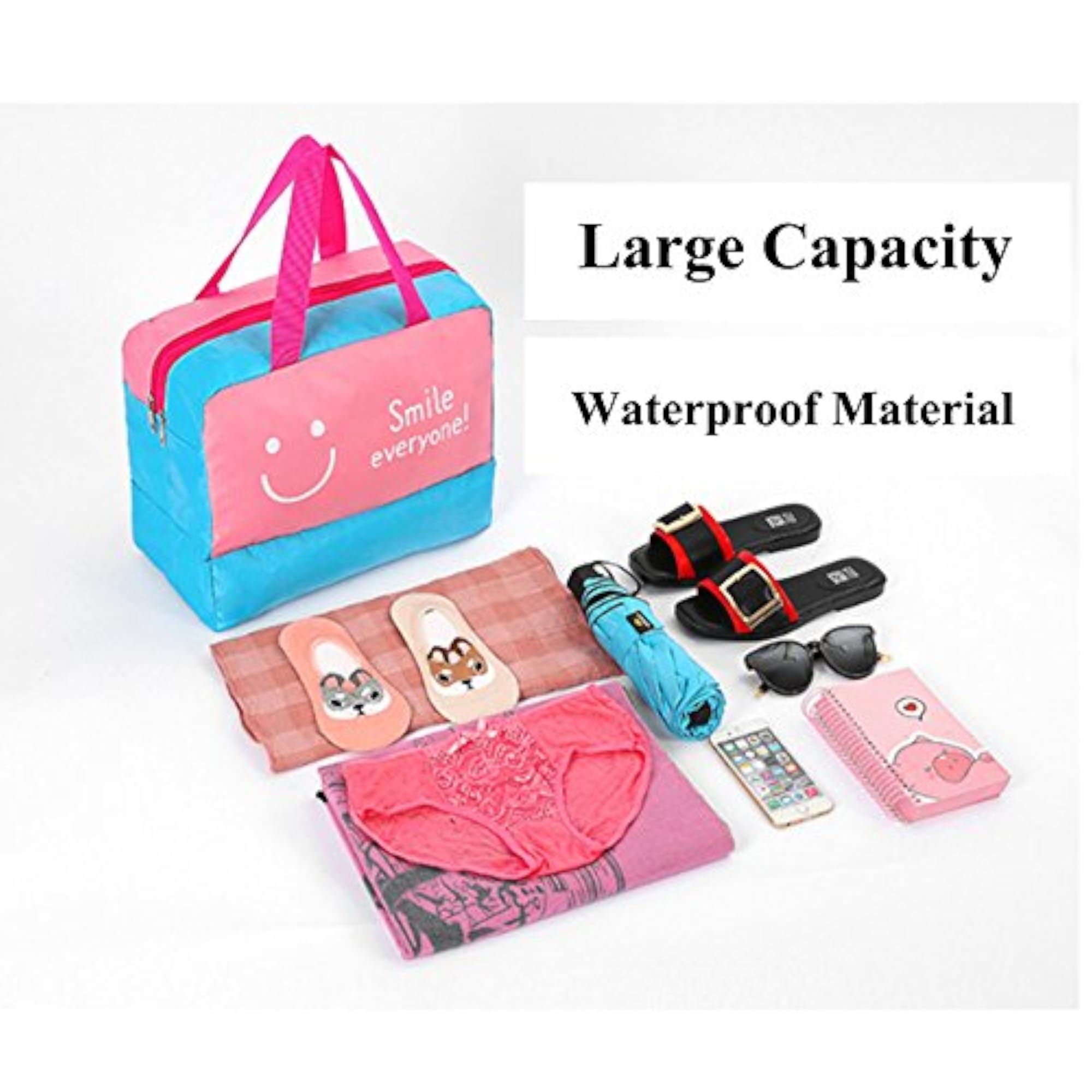 Waterproof Storage Bag for Beach, Navy Blue Mustache