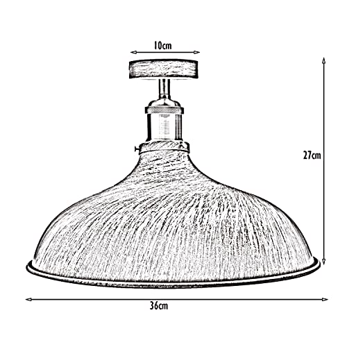 LEDSone Vintage Semi Flush Ceiling Light 36cm Large Black Metal Lampshade E27 Industrial Ceiling Lamp Fixture for Kitchen Living Room Bedroom Hallway Home Decor Without Bulb - Image 3